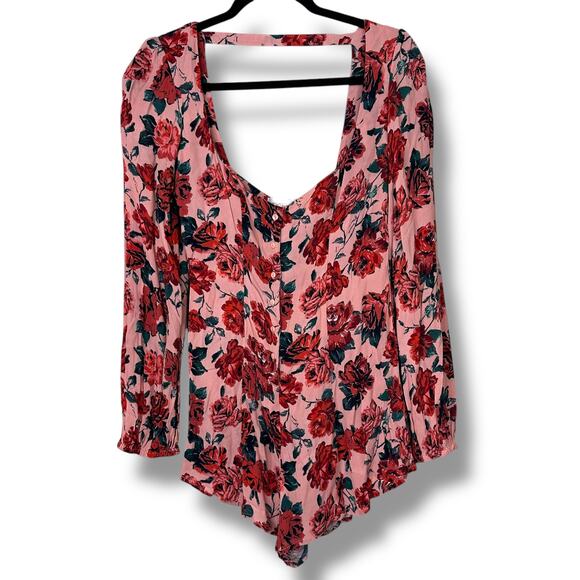 Beach Riot Sailor All Over Floral Rose Print Long Sleeve Button Romper Small - Picture 3 of 7